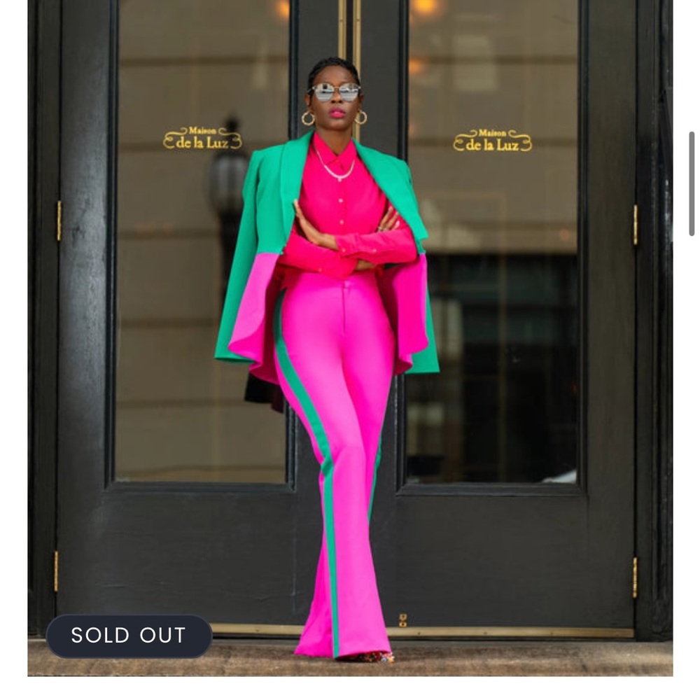 Chic Pink and Green Women's Flare Jumpsuit
